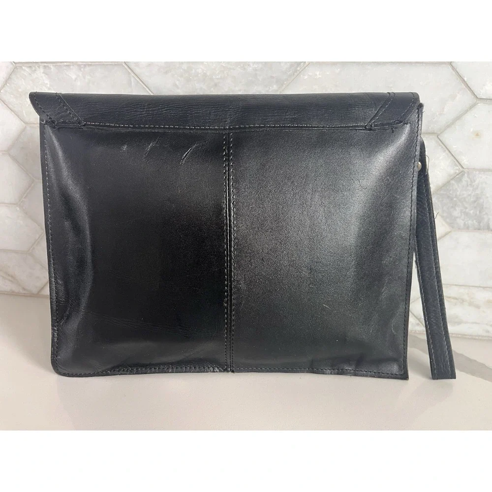 Vintage Made In Korea Genuine Leather‎ Clutch Wristlet Black Envelope Style Snap
